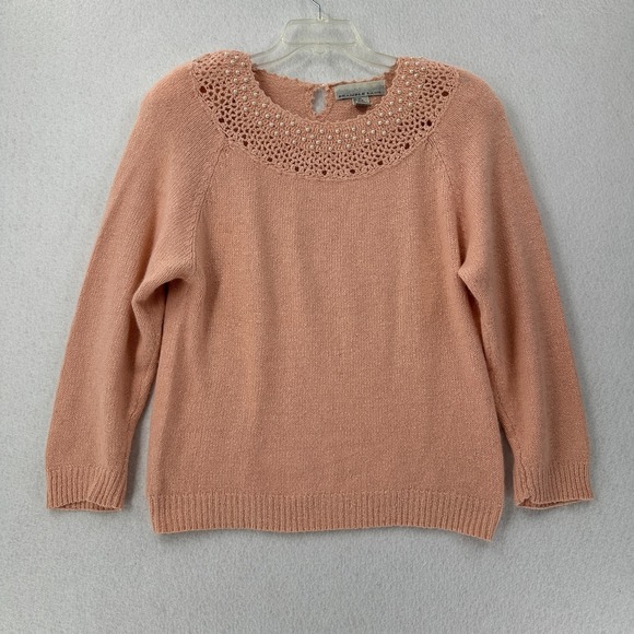 Sweaters - VTG‎ Bramble Lane Silk & Angora Sweater Beaded Rabbit hair LG Pink Shoulder Pads